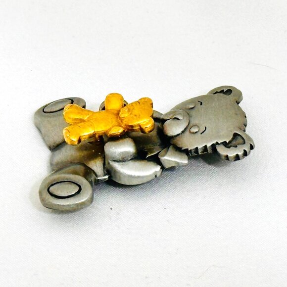 JJ (Jonette Jewelry) Pewter & Gold-Tone Teddy Bear Brooch Pin - Picture 4 of 7